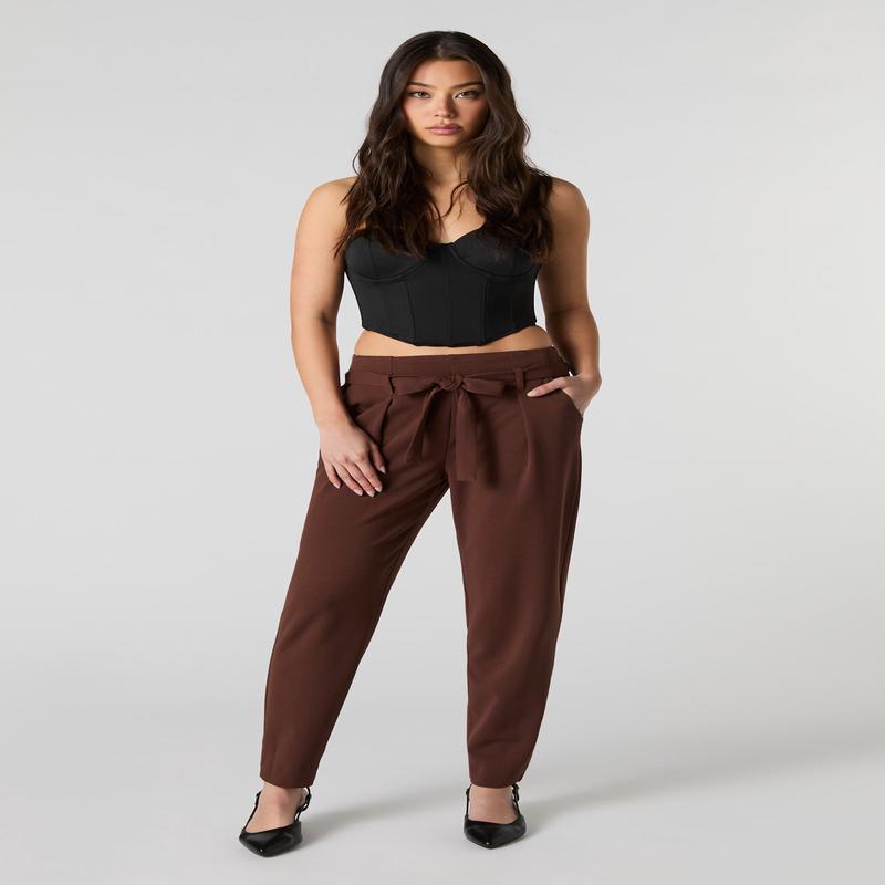 Crepe Self Tie Belt Dress Pant