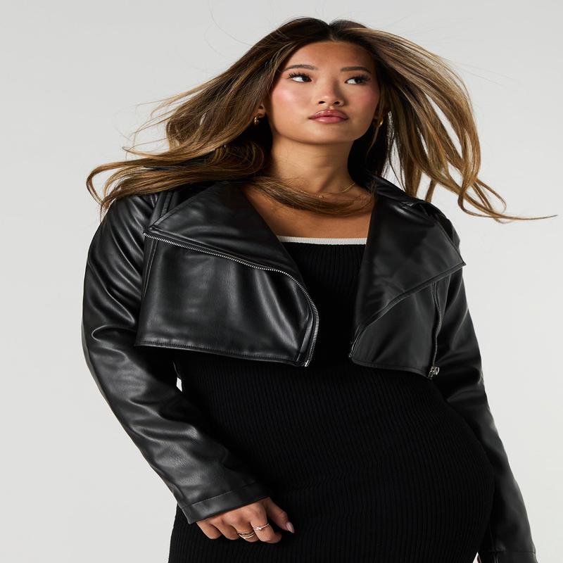 Cropped Faux Leather Jacket