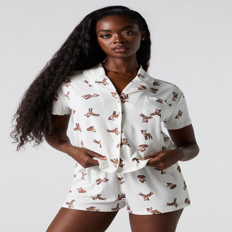 Ensemble-pyjama 2 pices haut ctel boutonn et short