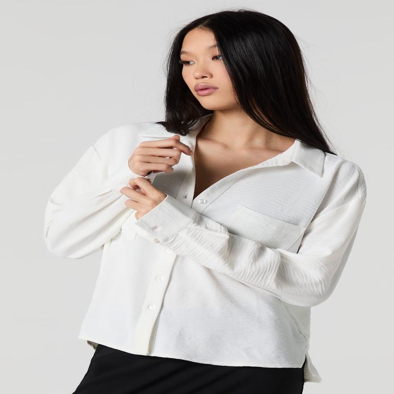 Haut fluide boutonn  manche longue