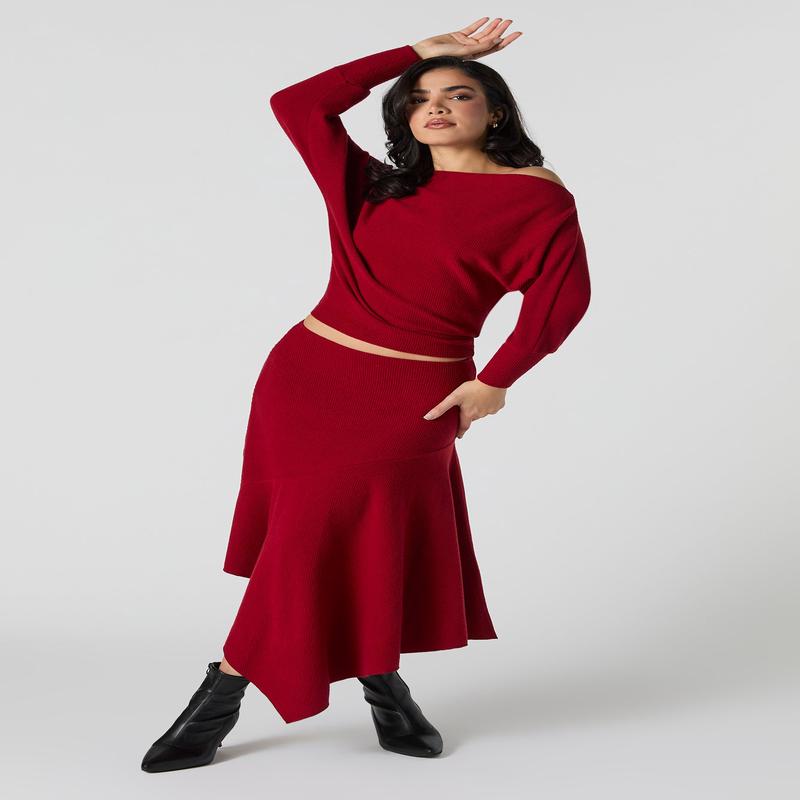 Jupe midi en tricot ctel asymtrique