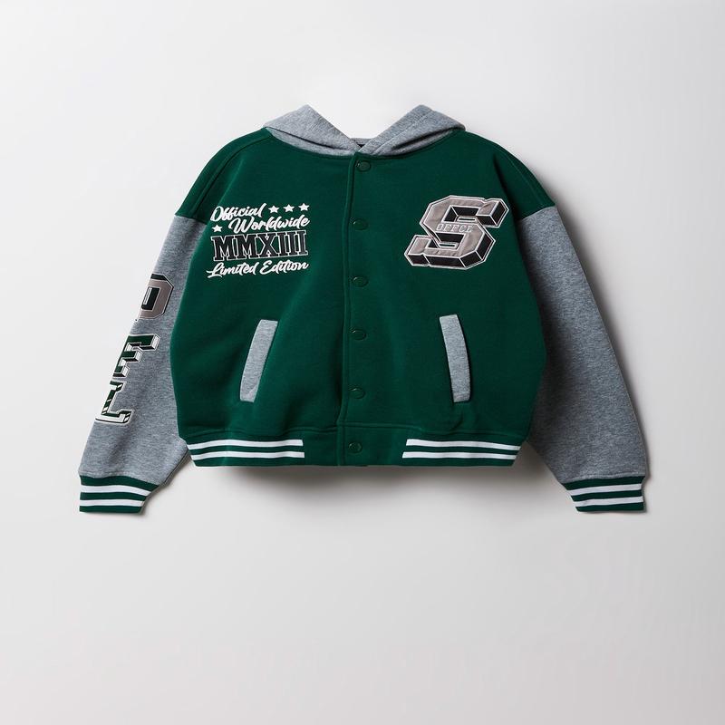 Kids Embroidered Fleece Varsity Jacket