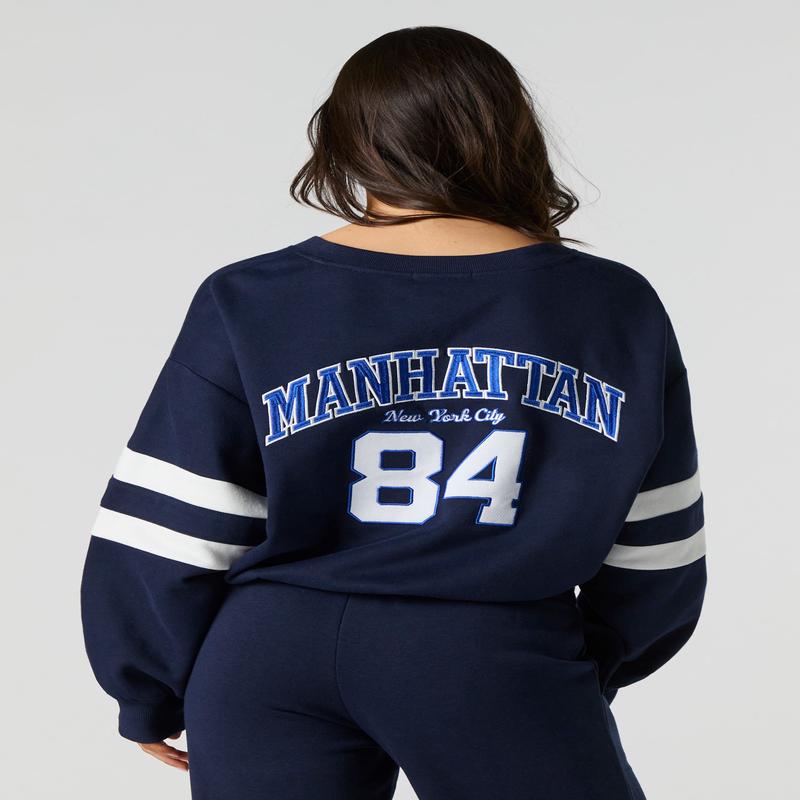 NYC Twill Embroidered Fleece Cropped Sweatshirt