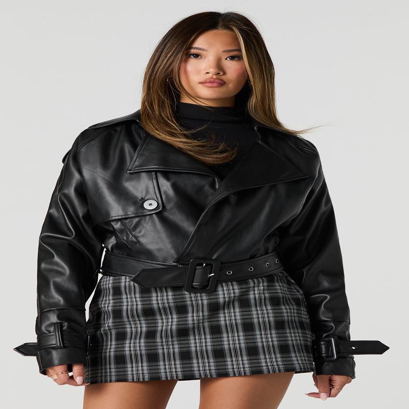 Oversized Belted Faux Leather Jacket