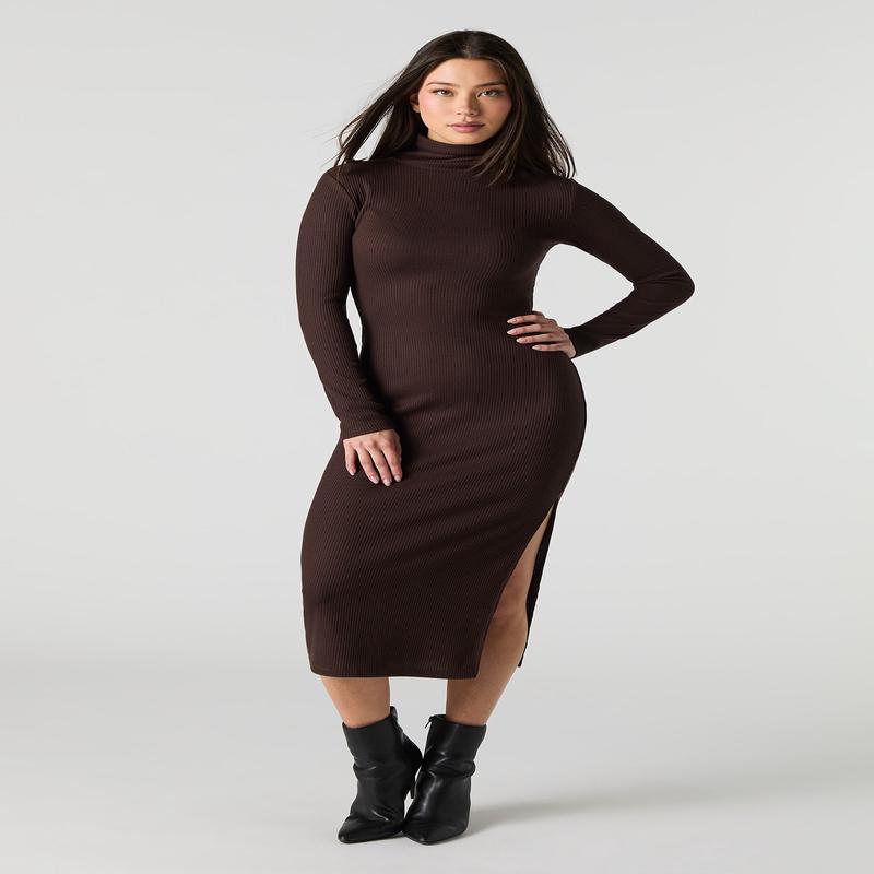 Ribbed Turtleneck Midi Sweater Dress