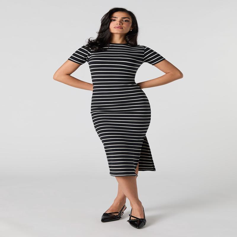 Short Sleeve Slit Midi Dress