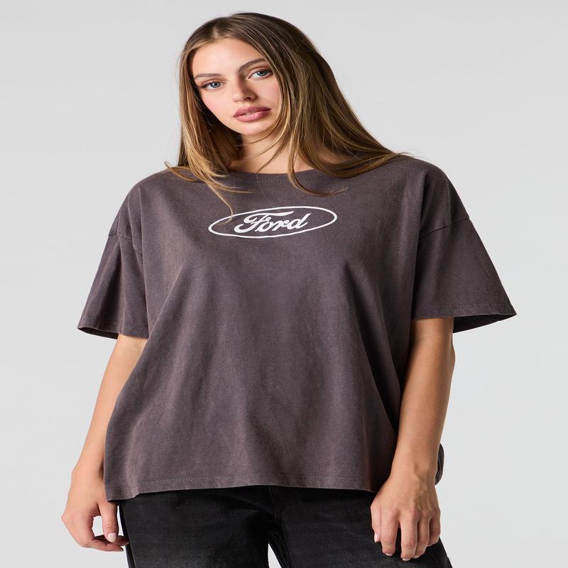 T-shirt de coupe garonne dlav  imprim Ford