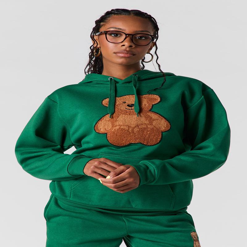 Teddy Bear Chenille Embroidered Fleece Oversized Hoodie
