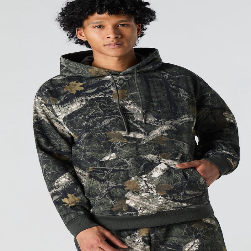 Camo Print Fleece Hoodie