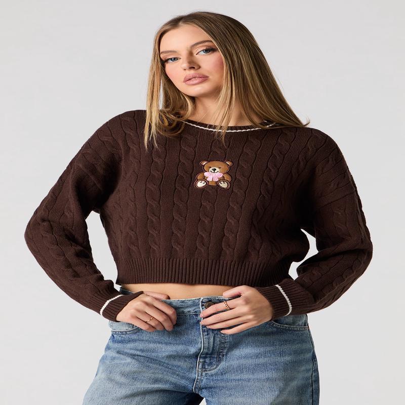Embroidered Cable Knit Sweater