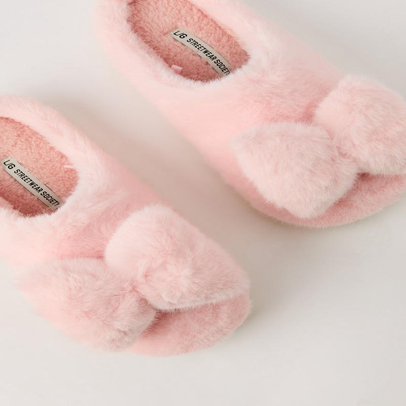 Faux Fur Bow Slippers