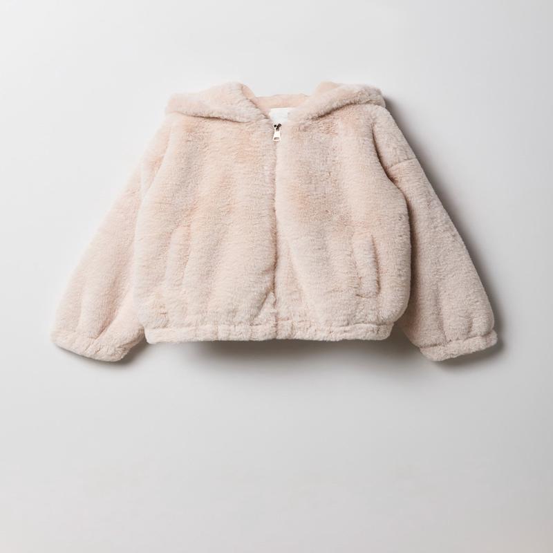 Girls Faux Fur Hooded Bomber Jacket