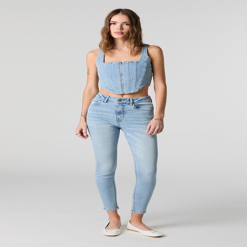 Jean ajust  taille haute lav ple