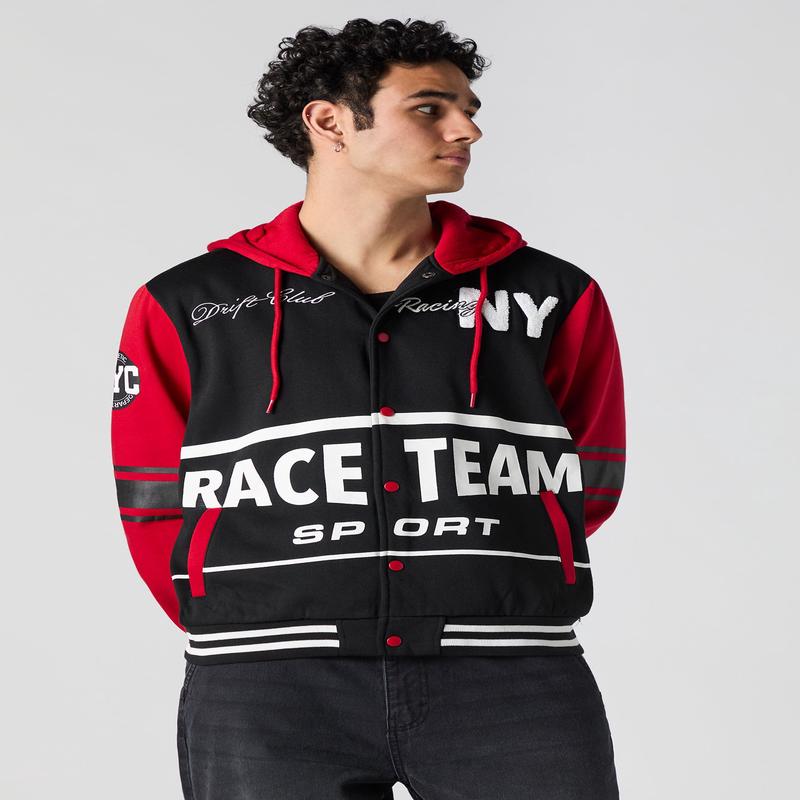 NY Racing Chenille Embroidered Varsity Jacket
