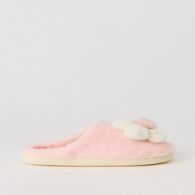 Pantoufles avec fleur en similifourrure
