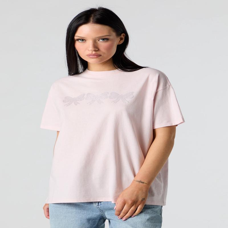 Rhinestone Bow Boyfriend T-Shirt