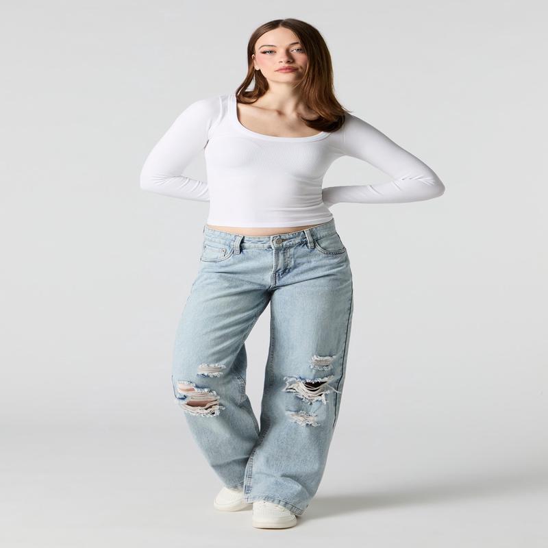 Ripped Low Rise Skater Light Jean