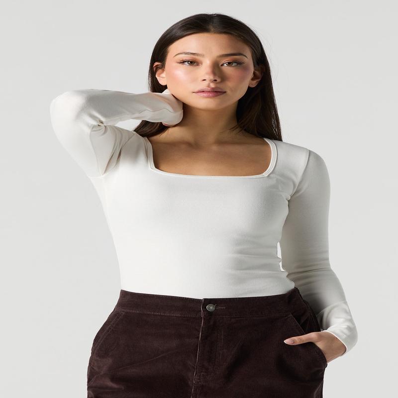 Square Neck Long Sleeve Top