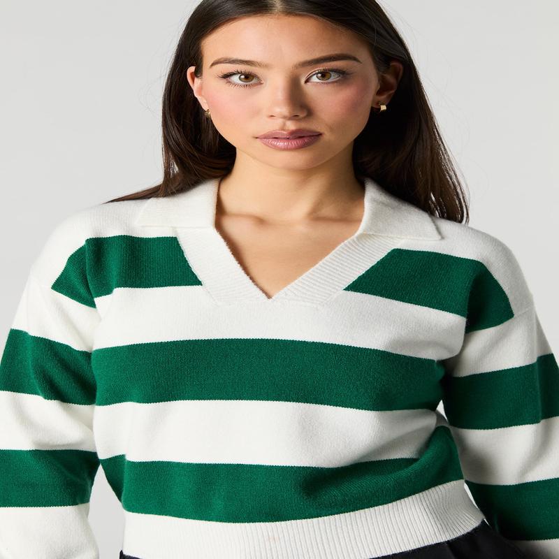 Striped Knit Collared Sweater