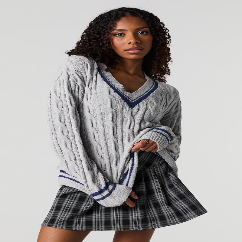 Cable Knit V-Neck Sweater