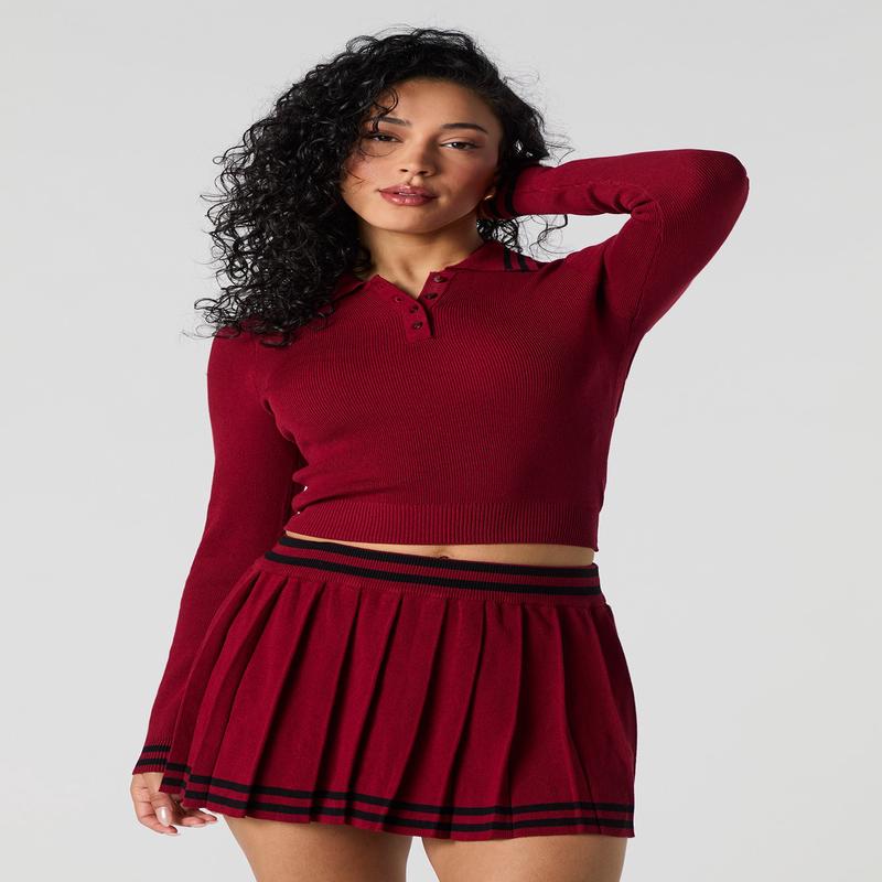 Contrast Knit Pleated Mini Skirt