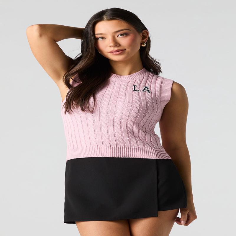 Embroidered Cable Knit Sweater Vest