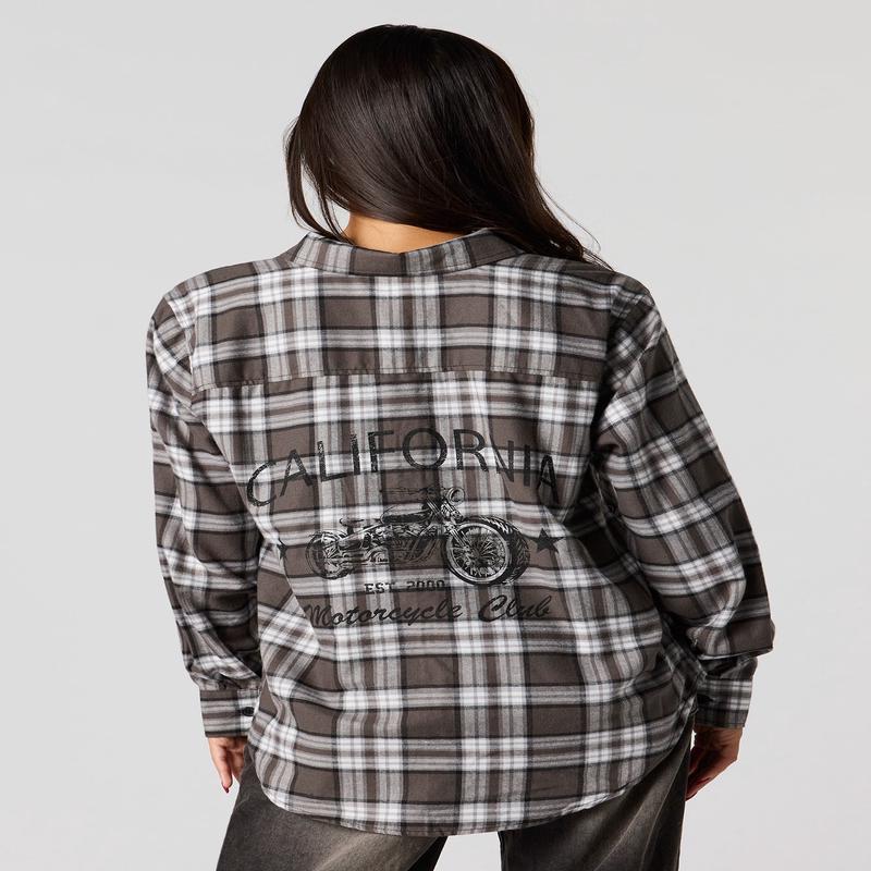 Graphic Flannel Button-Up Top