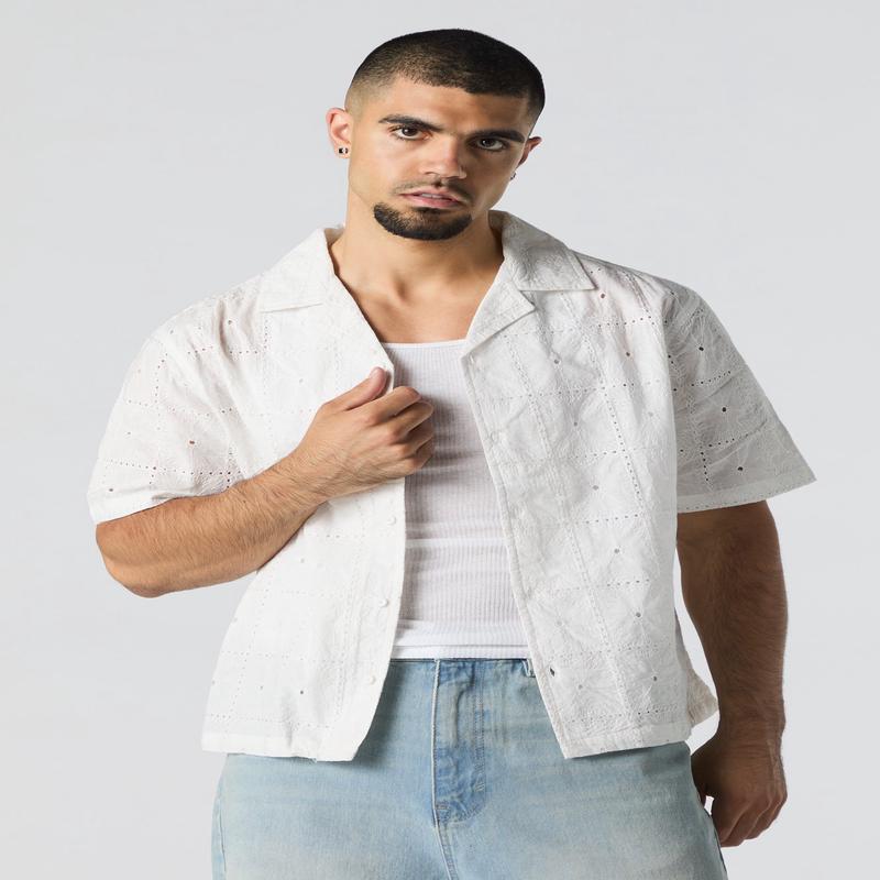 Haut boutonn  broderie florale