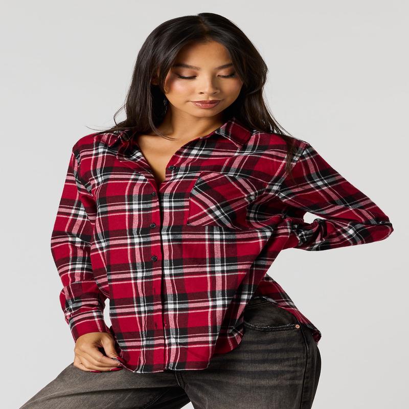 Haut boutonn en flanelle avec motif brod