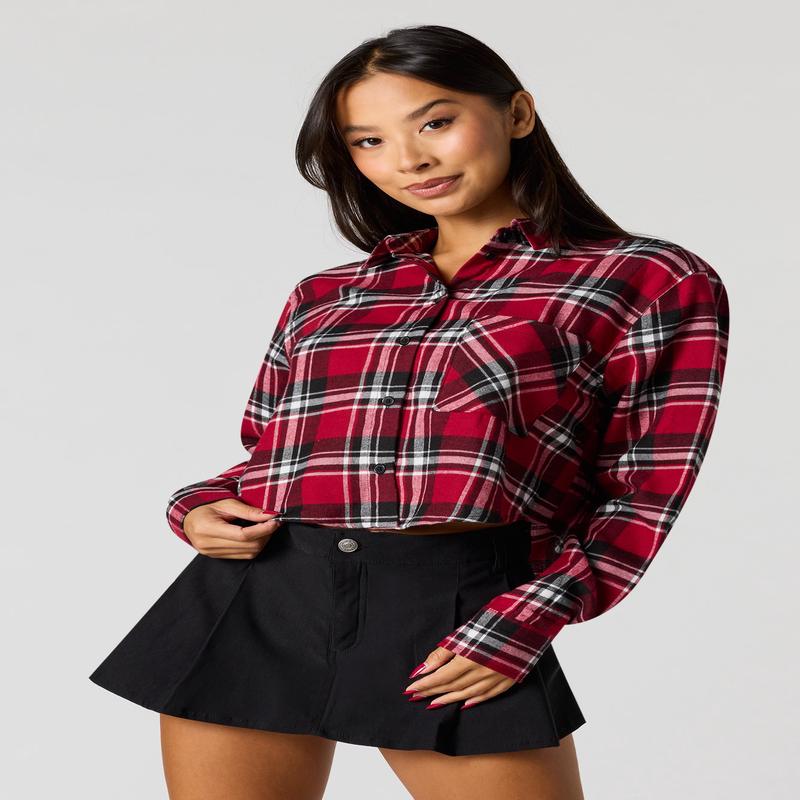 Haut court boutonn en flanelle