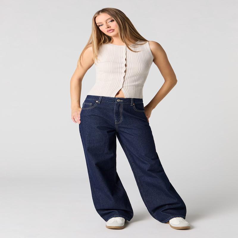 High Rise Wide Leg Dark Jean