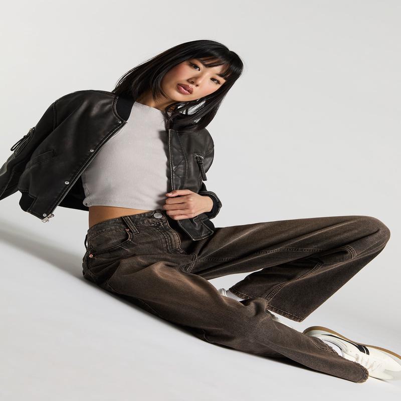 Jean baggy dlav noir latte  taille basse