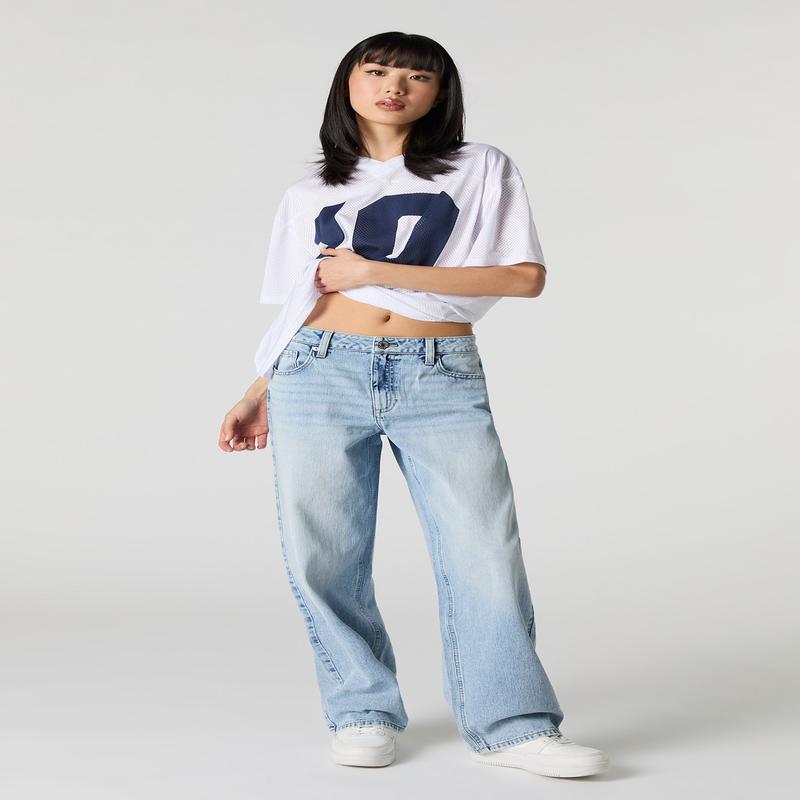 Jean baggy dlav ple  taille basse