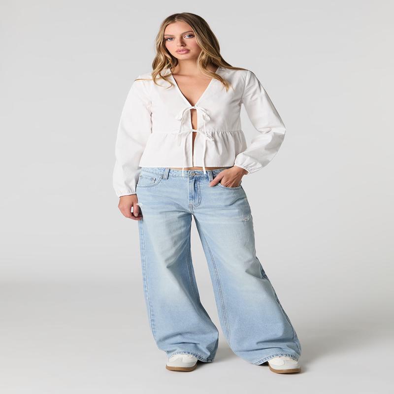 Jean baggy surdimensionn  taille basse