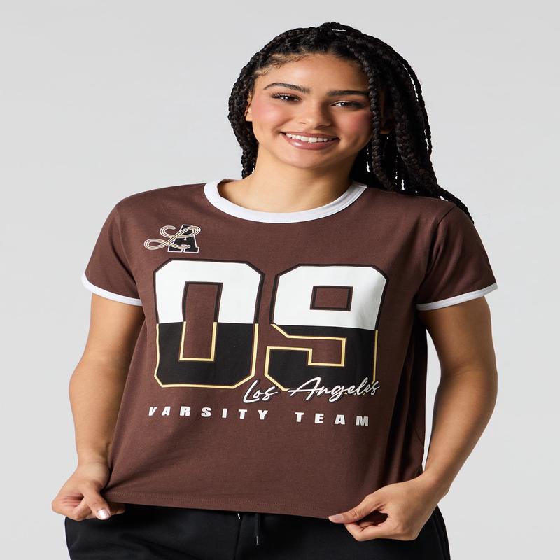 T-shirt  lisr contrastant avec imprim