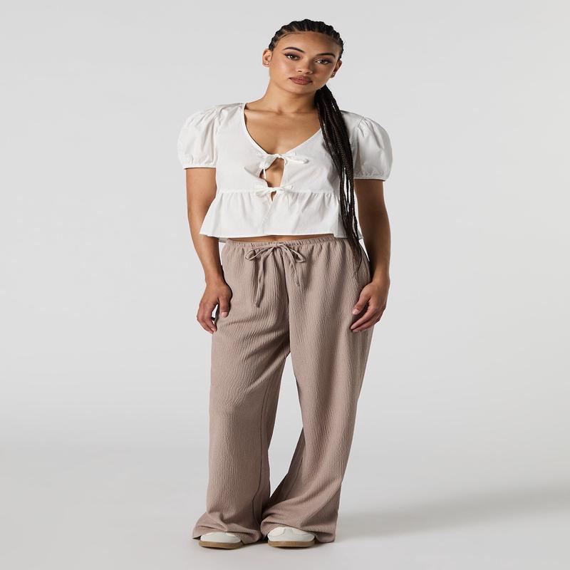 Textured Flowy Wide Leg Dress Pant