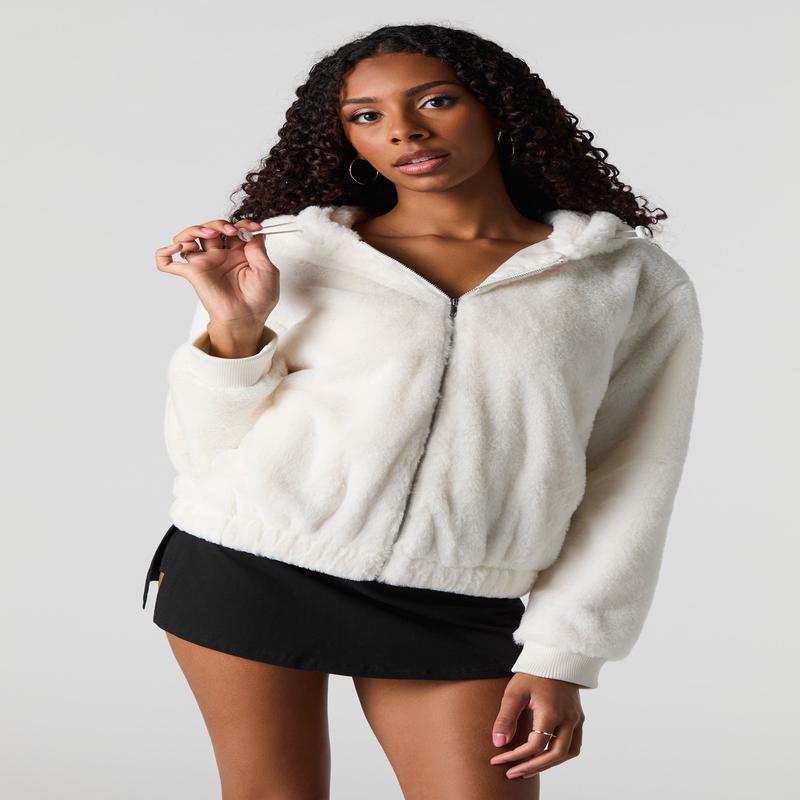 Blouson en similifourrure avec fermeture  glissire