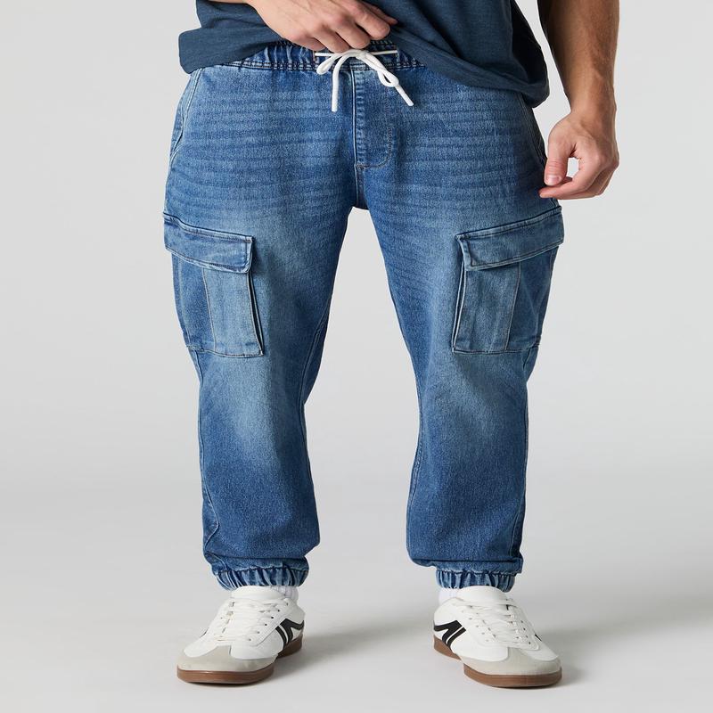 Jogger cargo en denim  taille coulissante