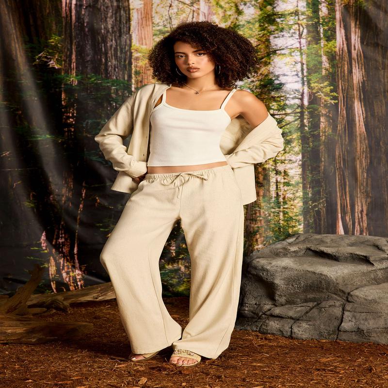 Linen-Blend Drawstring Pant