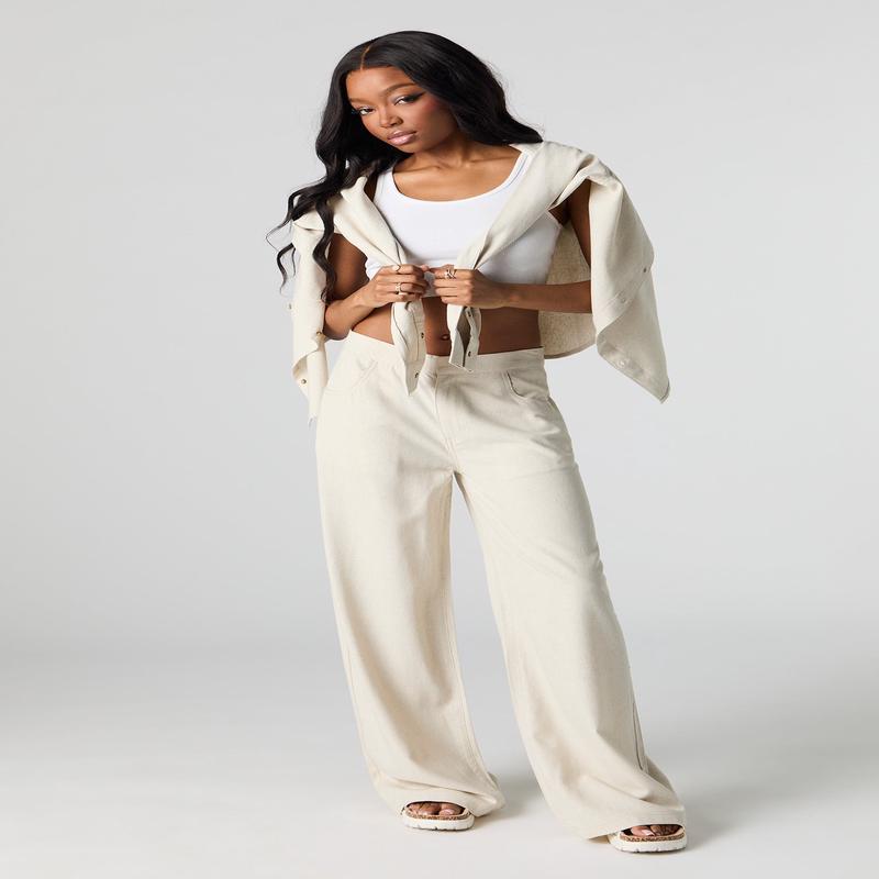 Linen-Blend Straight Leg Pant