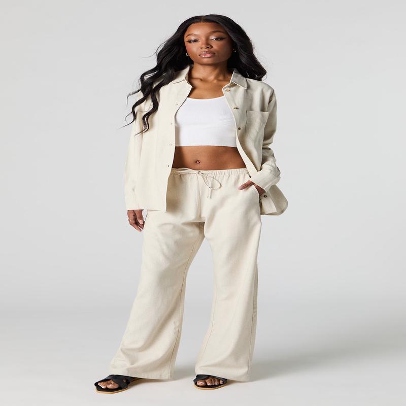 Pantalon en mlange de lin  taille coulissante