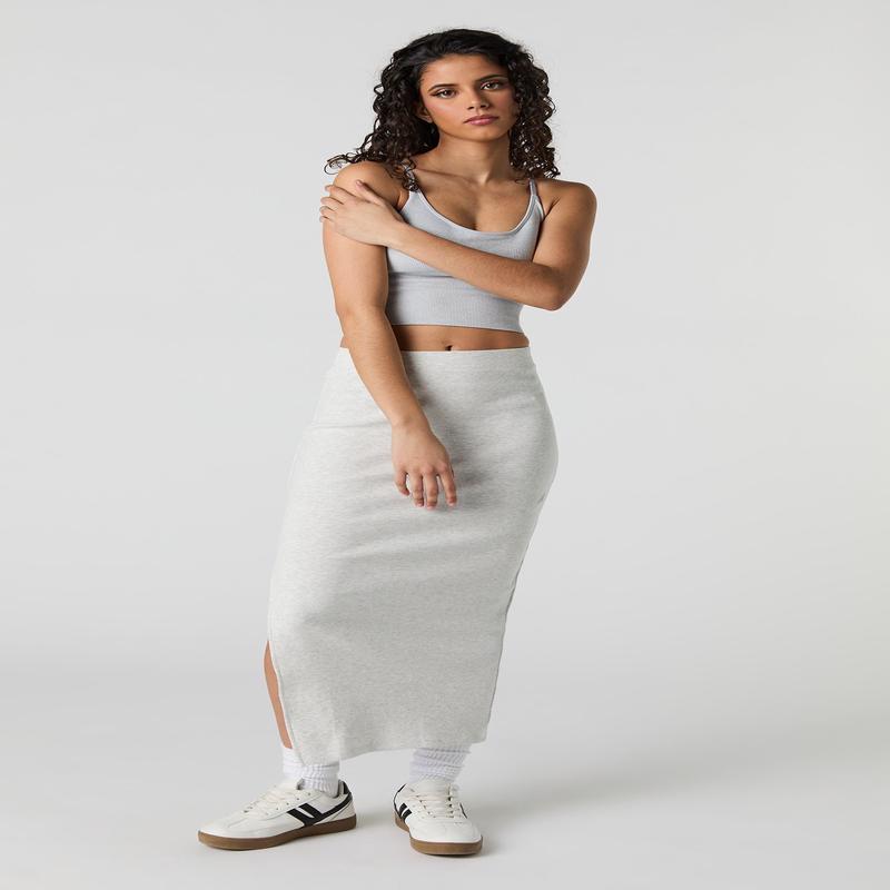 Ribbed Slit Bodycon Midi Skirt