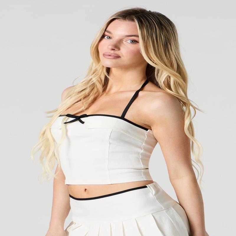 Contrast Bow Halter Top