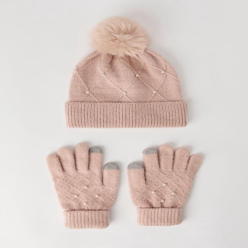 Ensemble avec chapeaux et gants orns de similiperles (3 units)