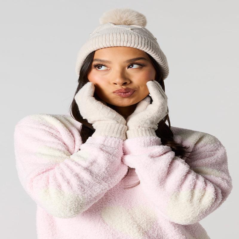 Faux Pearl Hat & Glove Set (3 Pcs)