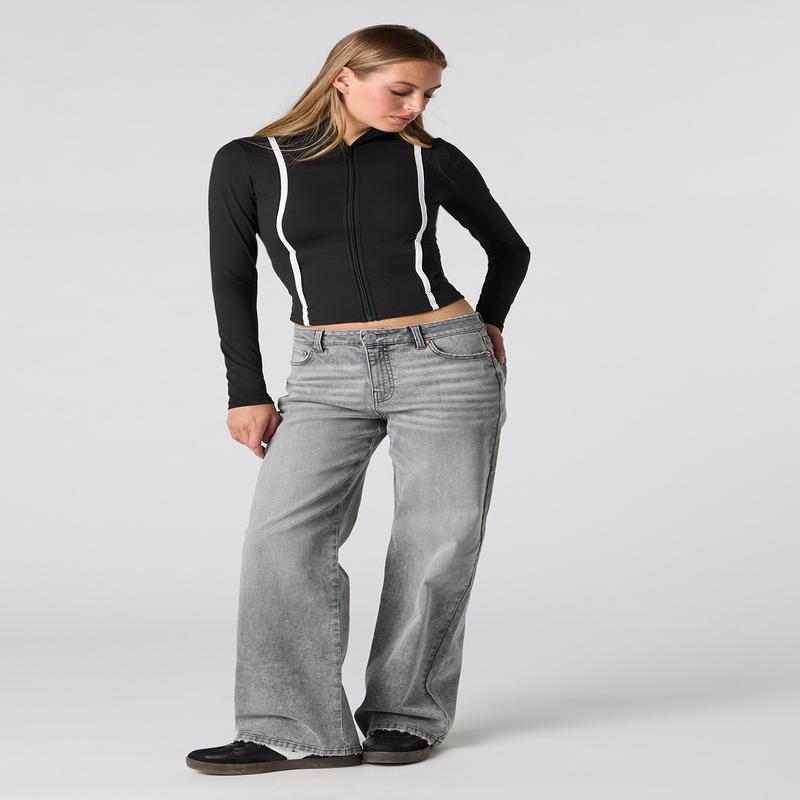 Jean  jambe large dlav gris  taille haute