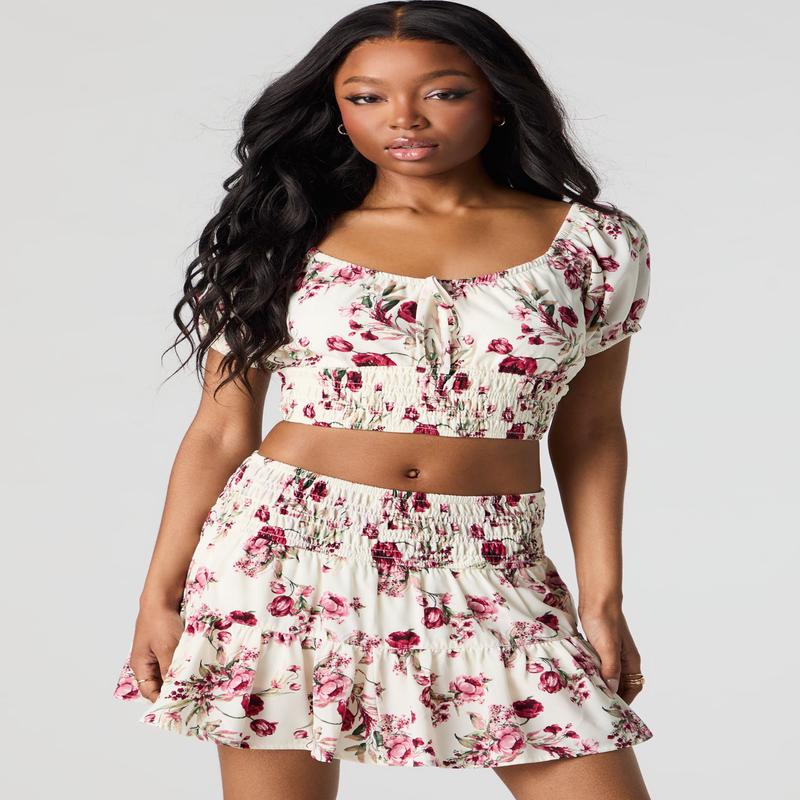 Minijupe-short volante fleurie