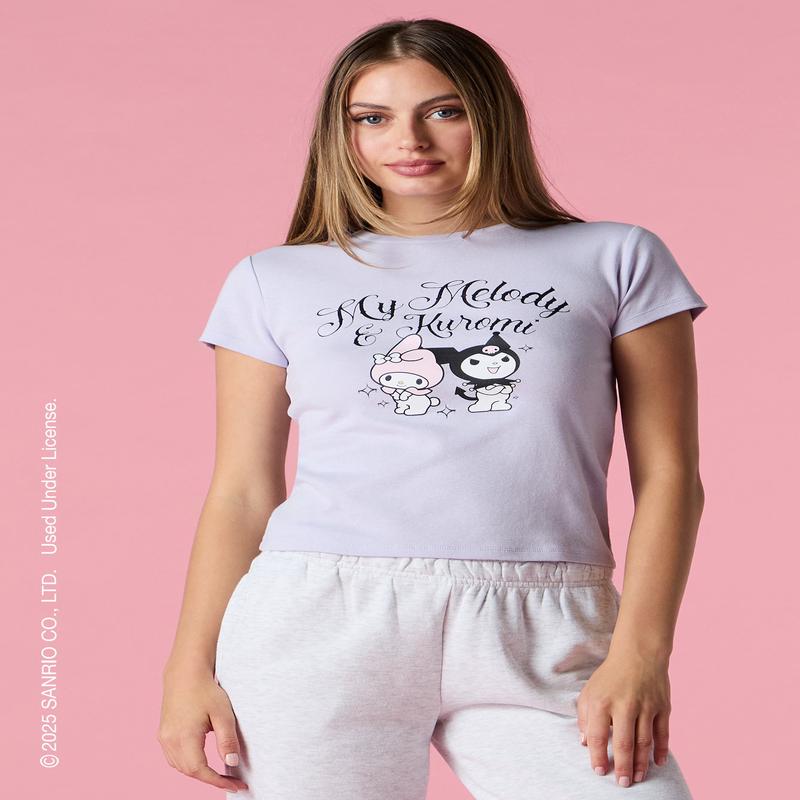 T-shirt  imprim Kuromi & My Melody avec pierres du Rhin