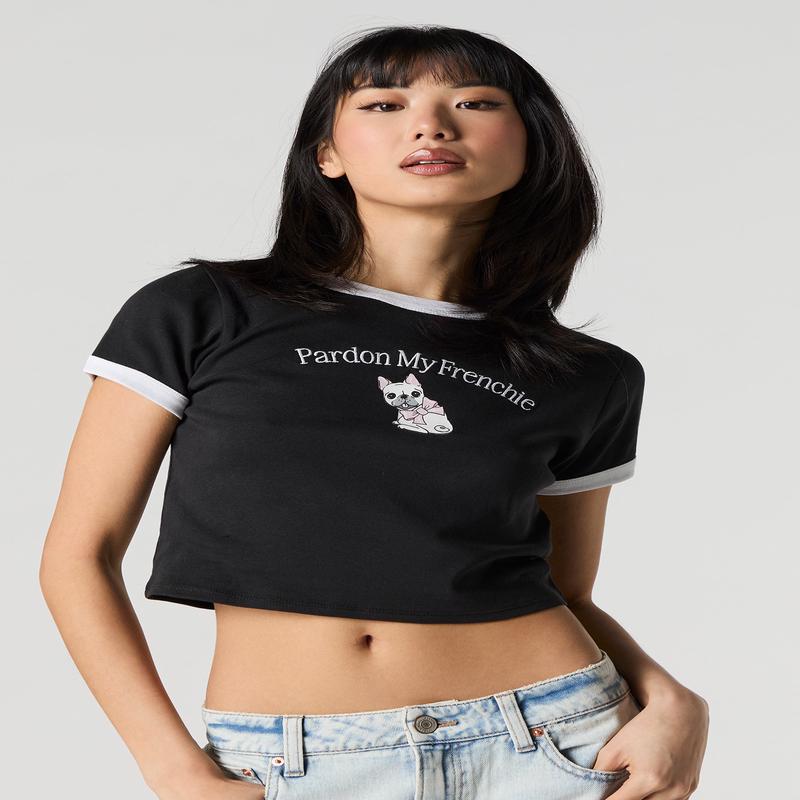 T-shirt  lisr contrastant et imprim