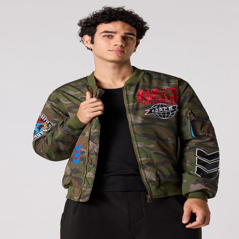 Blouson aviateur avec motif brod et motif camouflage